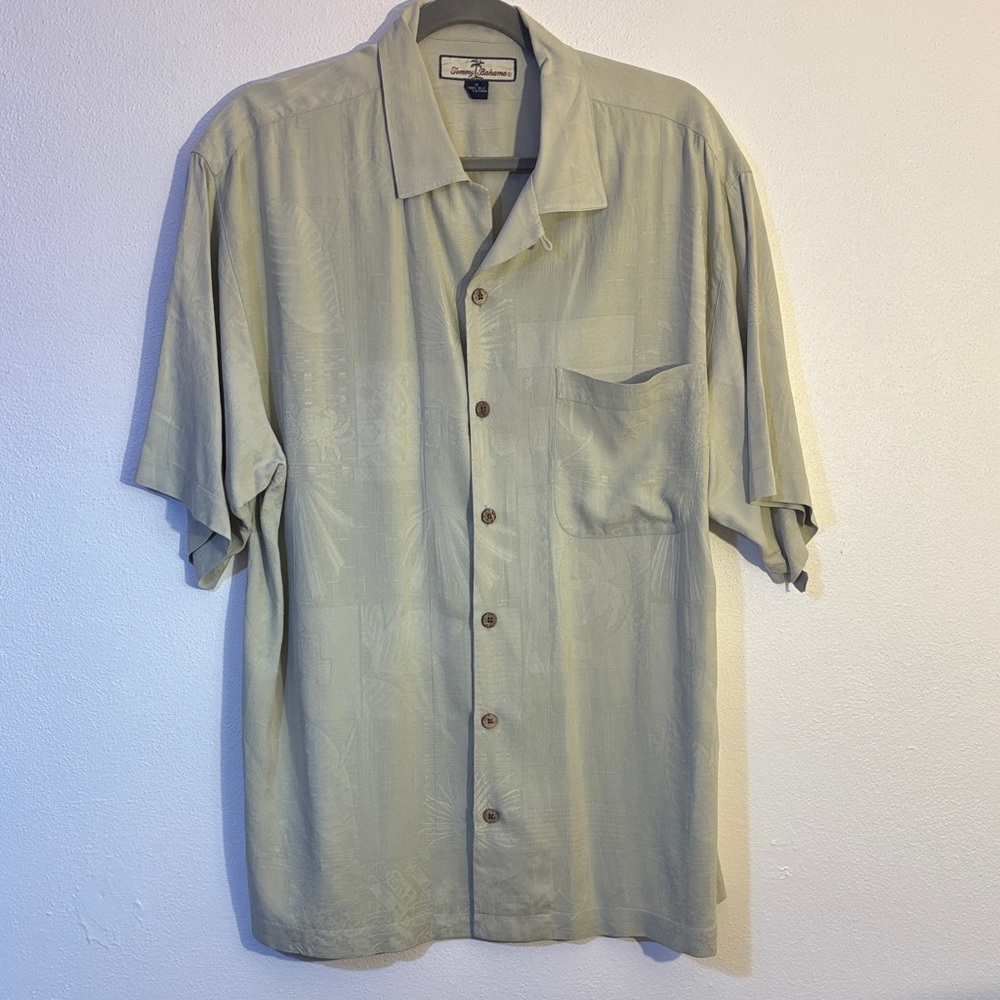 Tommy Bahama Light Green Casual Button Down silk pocket Shirt medium